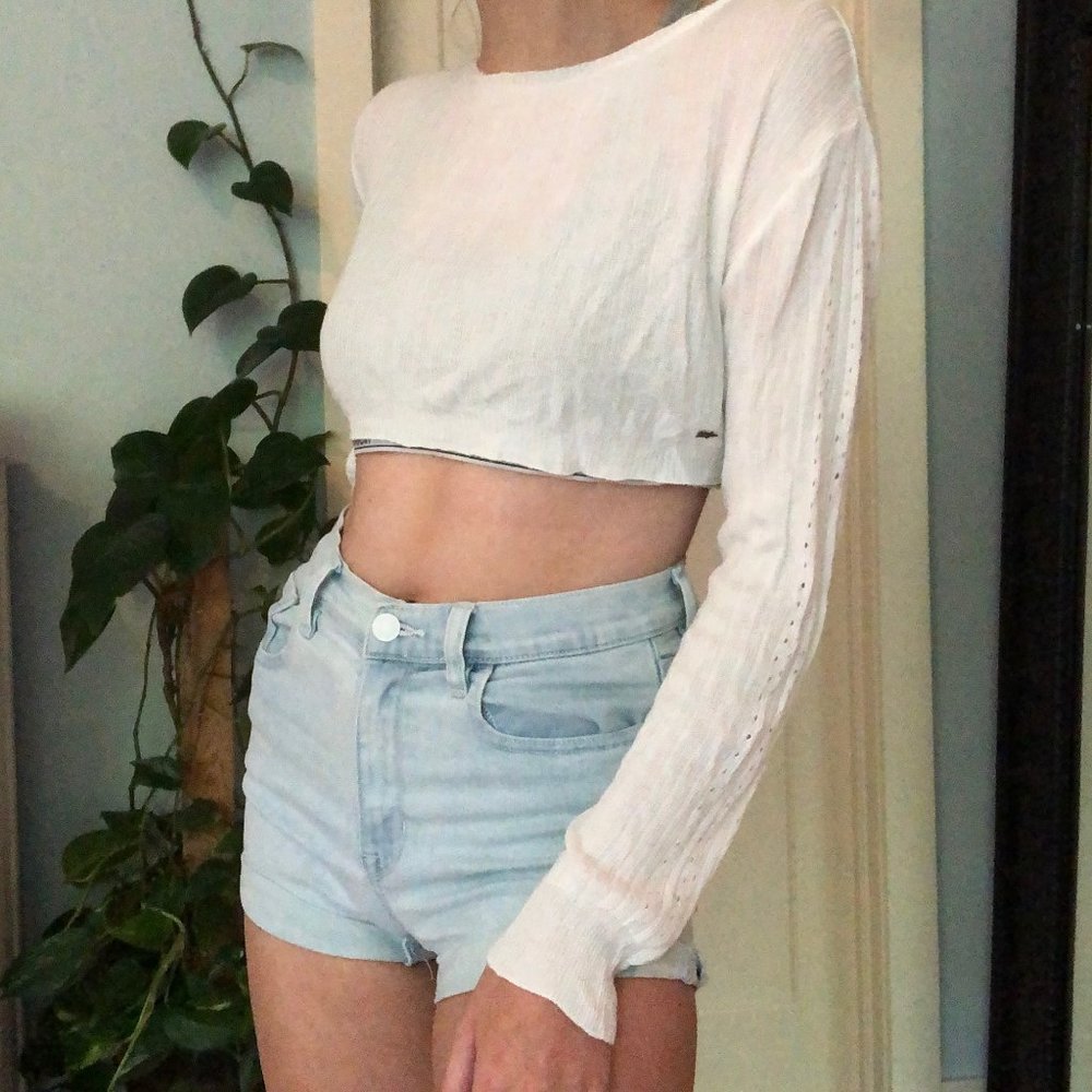 White Knit Long Sleeve Crop Top